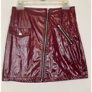 NWT Burgundy shiny Faux Leather Mini Skirt with Zip front & pocket